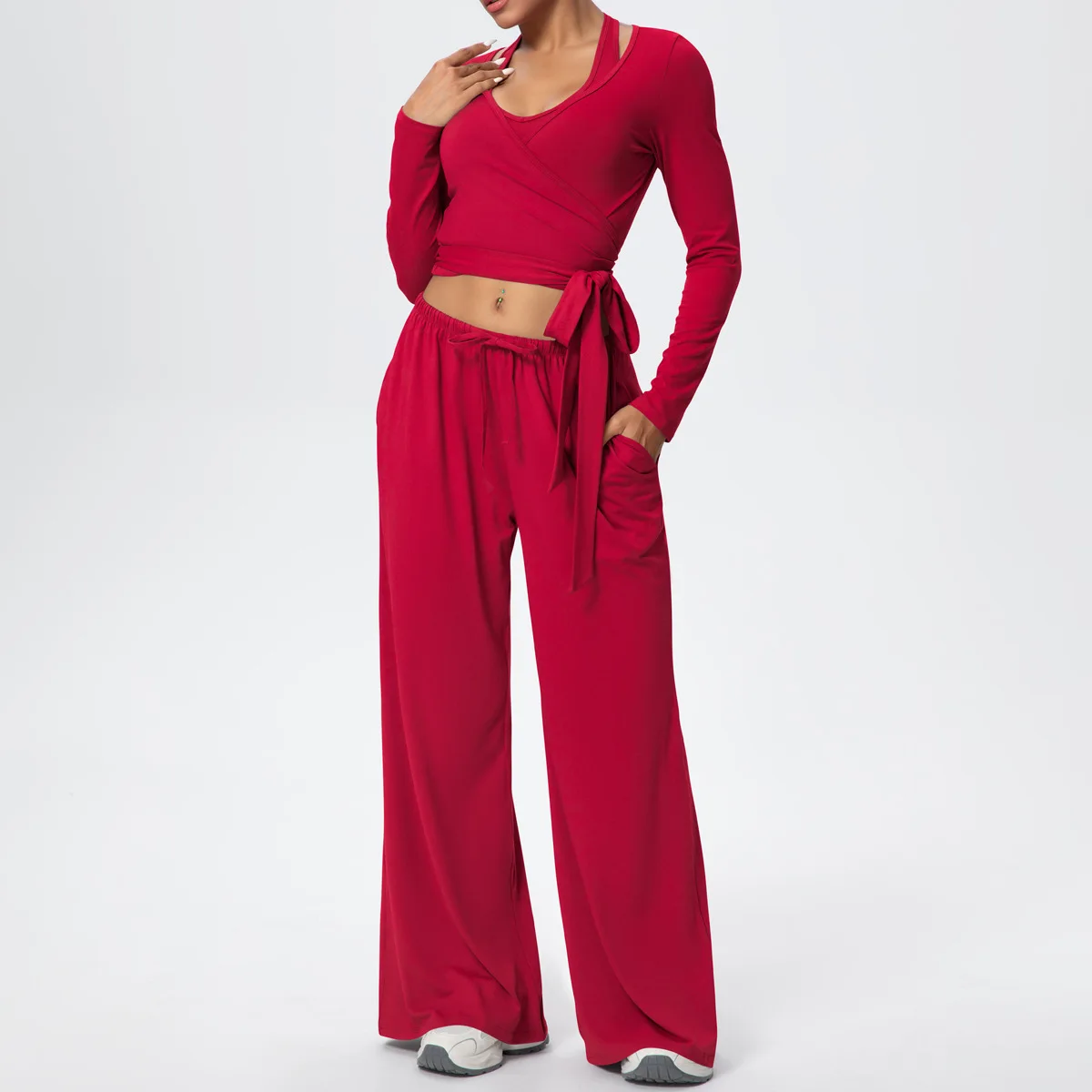 

Yoga Set 3PCS Sports Outfits Women Fitness Tracksuit Gym Wide-leg Pants Workout Long Sleeved Female Bra Yoga Suit Sportswear