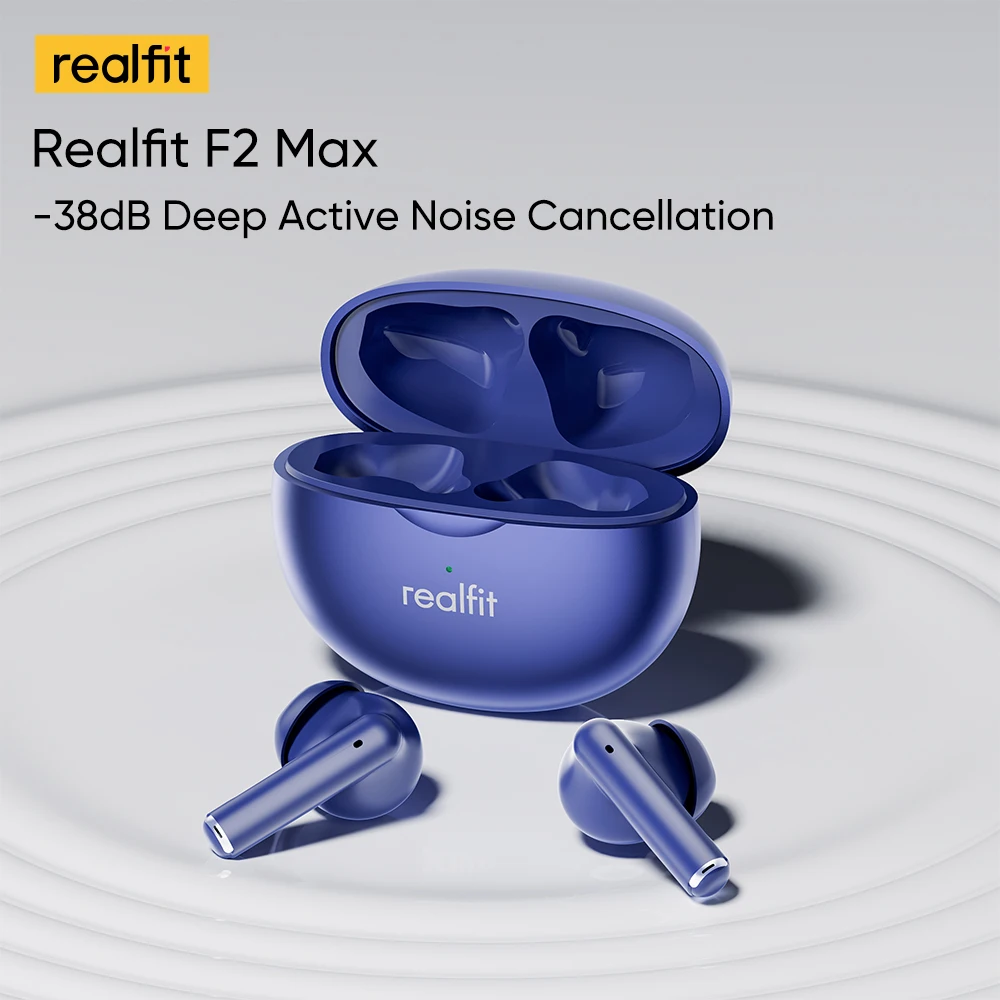 Realfit F2 Max ANC Active Noice Cancellation Bluetooth Earphones ENC Call HIFI Stereo Superb Bass Wireless Earbuds Sport Gaming