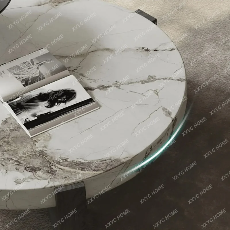 XX Living room household rock slab round coffee table combination creative light luxury style