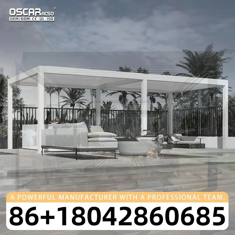 Motorized Aluminium Louver Roof Arbors Garden Patio Gazebo with RGB Light for Backyard Balcony Terrace pergola