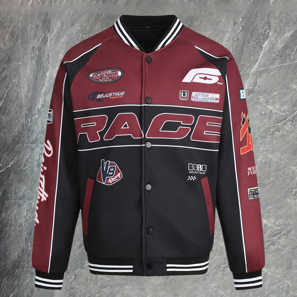 

High Quality Men Baseball Jacket Branded Autumn Contrast Color Geometric Pattern Print Jacket High Street Manteau Homme Hiver