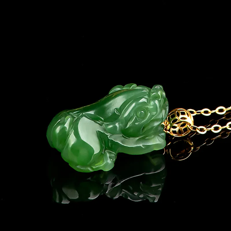 Natural Hetian Jade Pixiu with 18K Gold Inlay, Jadeite Pendant for Men's Necklaces and Women's Styles