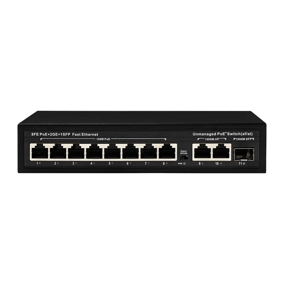 

8 Port 100Mbps POE Ethernet Switch with 2X 1000Mbps RJ45 & 1X SFP UPLINK