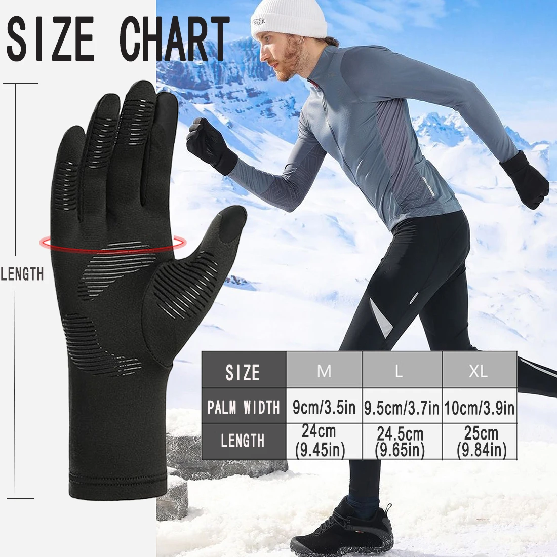 Skihandschuhe, Thermo-Handschuhe mit warmem Touchscreen, Anzug für Männer und Frauen, Radfahren und Laufen, dünne und leichte Winterhandschuhe