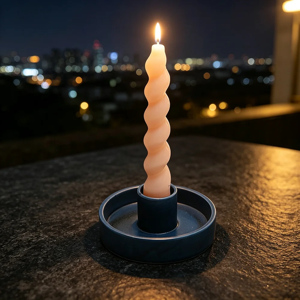 Nordic Ceramic Candle Holder with Wooden Base, Romantic Table Decor for Dining Room Bedroom Living Room Wedding Home Decoration
