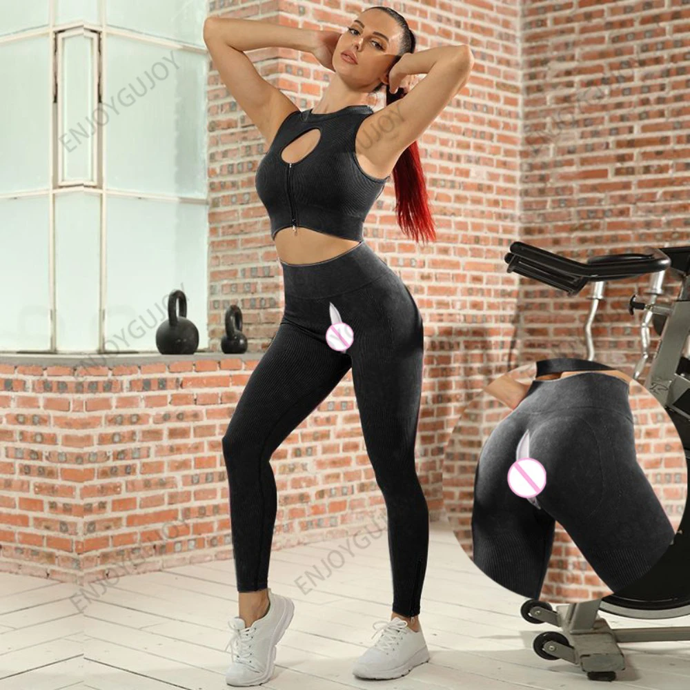 Peach Butt Fitness Pants for Women, Invisible Crotch, Zipper, High Waist, Hip Lift, Yoga Pants, Running Sports Tights, Outdoor S