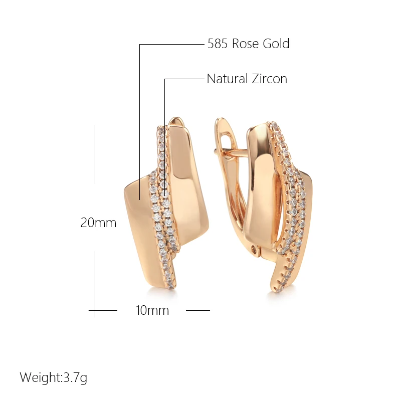 Kinel Unique Innovative 585 Rose Gold Drop Earring for Women Luxury Geometry Elegant Bar Natural Zircon Fashion Daily Jewelry