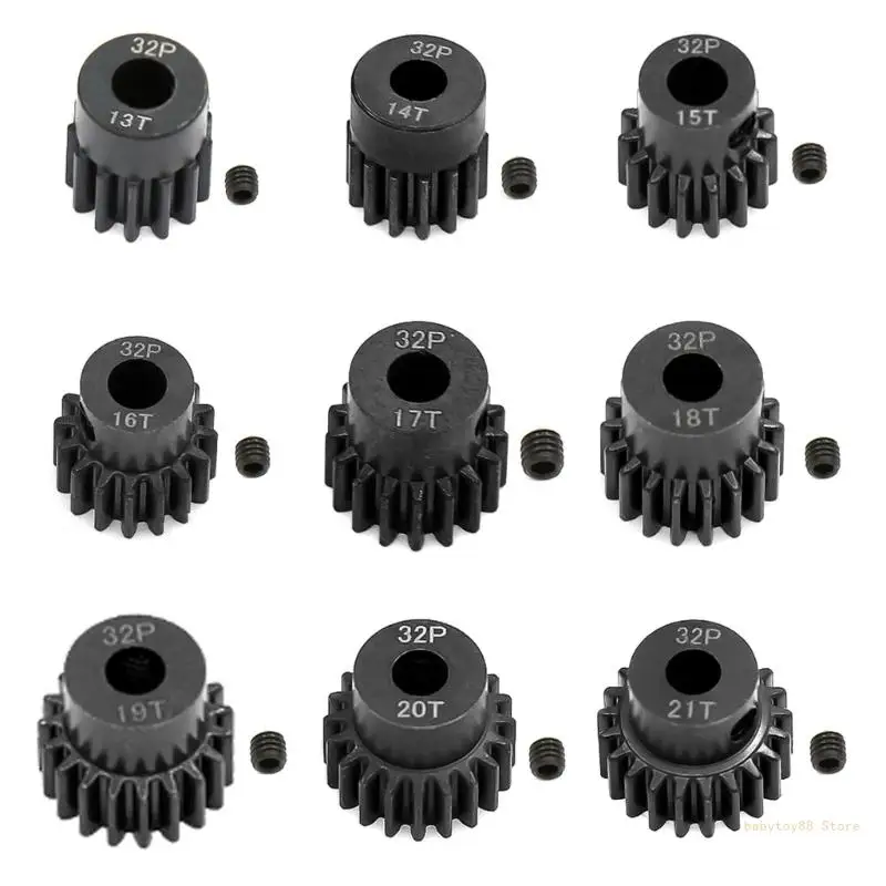 Y4UD 32p M0.8 5mm 13t 14t 15t 16t 17t 18t 19t 20t 21t Black Steel Metal Motor Gear For 1/10 Model Car