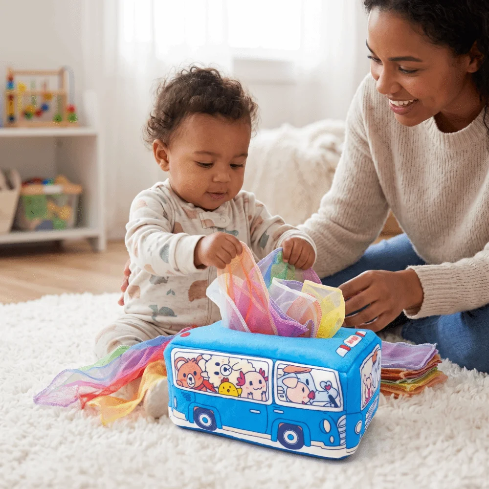 Soft Fabric Magic Tissue Box Colorful Crinkle Paper Montessori Finger Exercise For 0‑18 Months Sensory Finger Training Game
