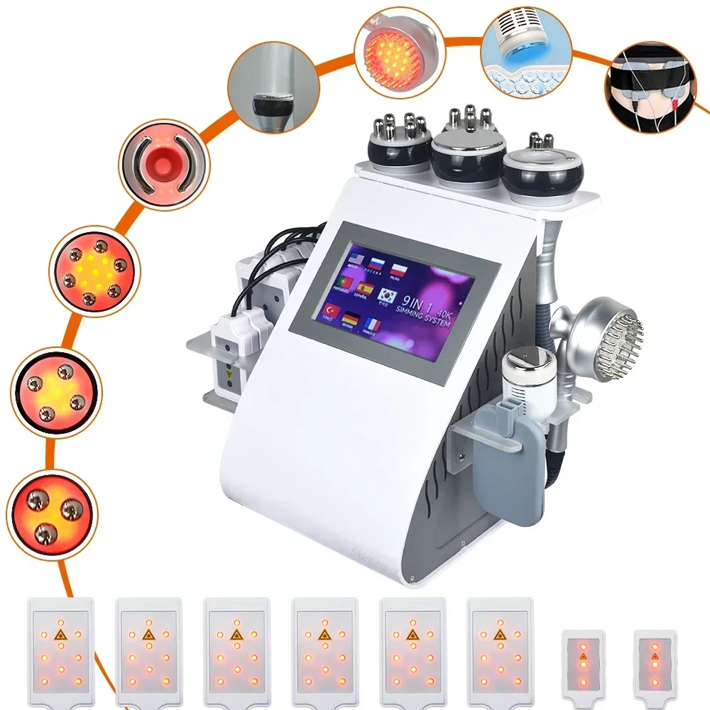 Body shaping Massage Equipment 9 in 1 40K Ultrasonic Cavitation Machine Vacuum Lipo Lase Slimming Burn Fat Lift tighten Skin Spa