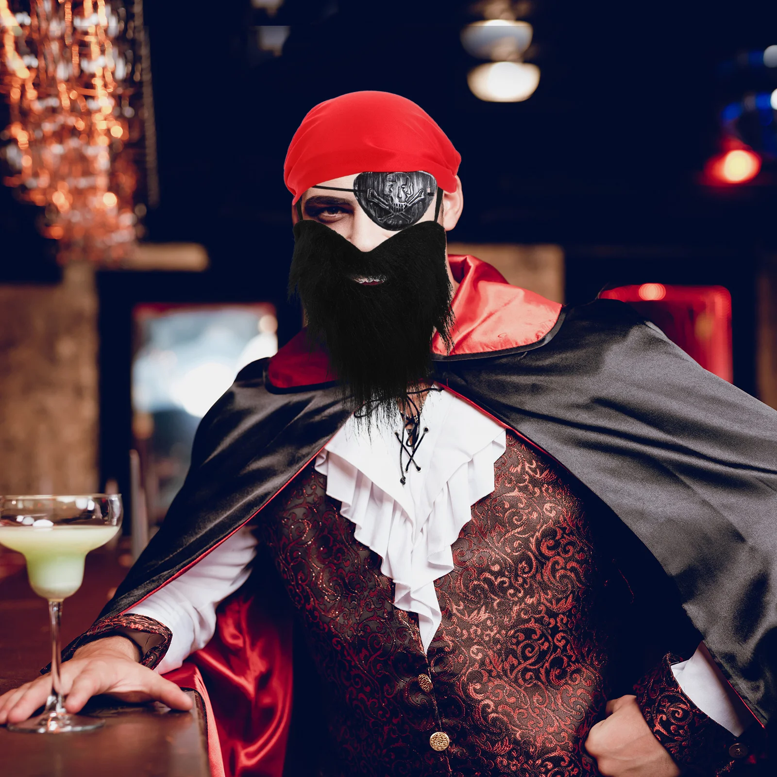 1 conjunto de pirata roleplay conjunto halloween essencial pirata bigode olho remendo bandana traje acessório festa fornecimento cosplay adereços