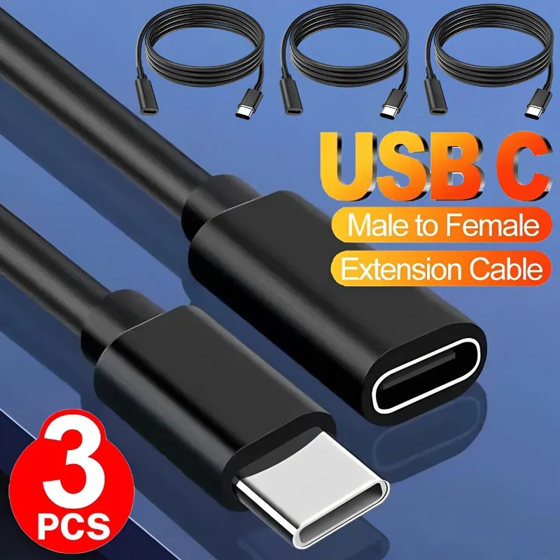 3/2/1PCS USB C Male To Female Extensions Cable Extensor Charger Wire Connector Transmission Extended Cable Type C Extension Cord