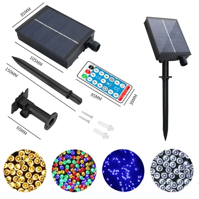 12/22/32/52M LED Solar Garland Light String Christmas Wedding Decor Fairy Lights 8 Flashing Modes Outdoor Waterproof Solar Lamp