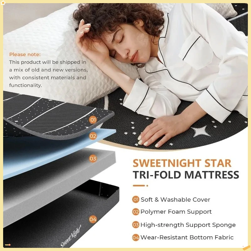 Colchão triplo de camada dupla de 4 polegadas, cama de hóspedes de espuma dobrável portátil para camping e RV, capa lavável