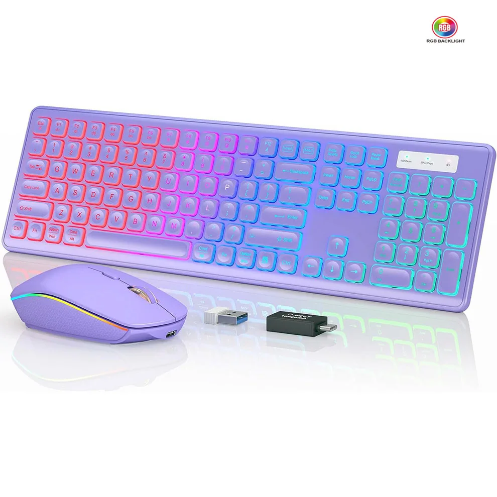 

Wireless Keyboard and Mouse Combo Backlit ,Rechargeable Full-Size Illuminated Wireless Keyboard and Mouse Set, 2.4Ghz Keyboard