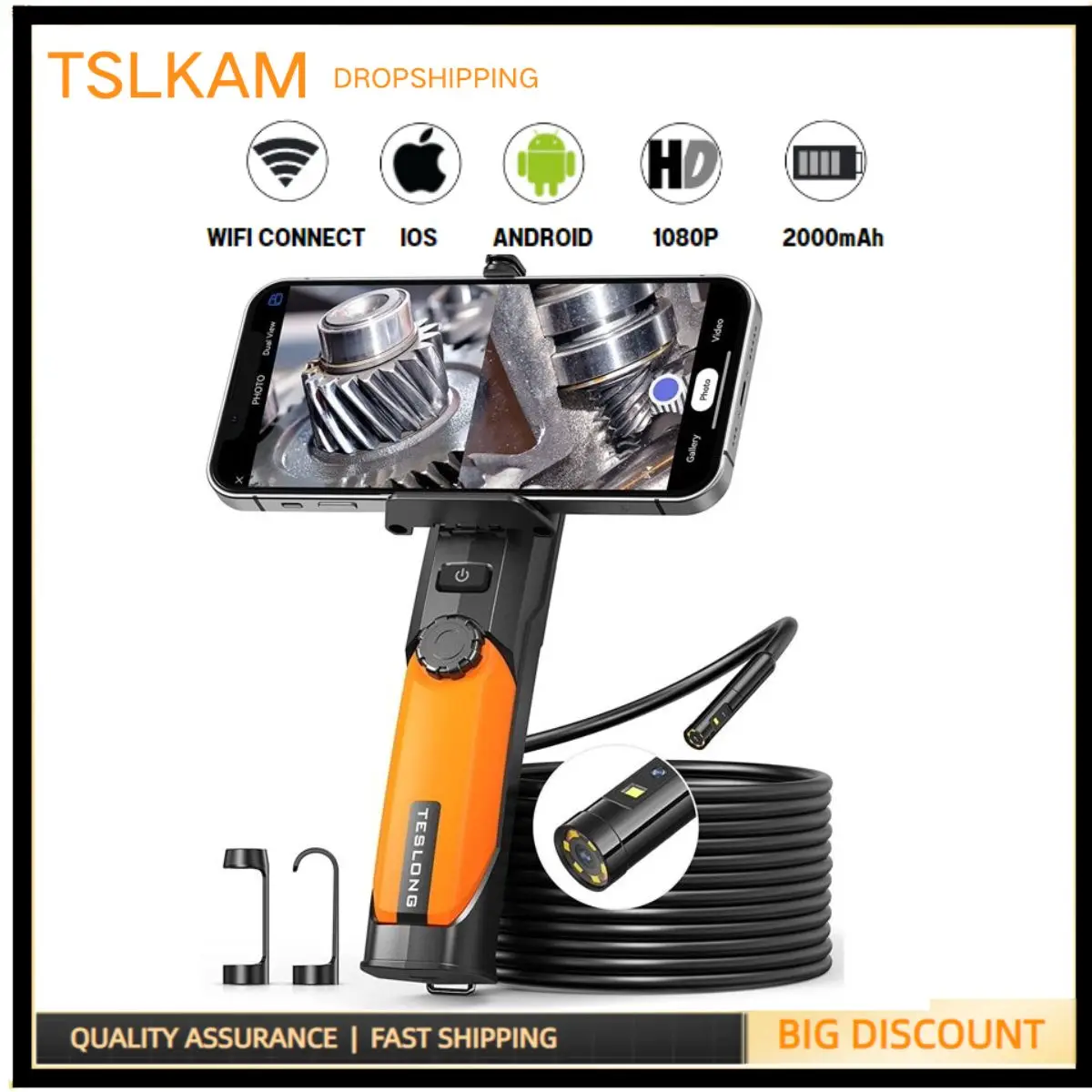 Endoscope Dual Lens, 8MM Portable Borescope Snake Camera IP67 Waterproof 2.0MP HD Inspection Camera for iPhone & Android