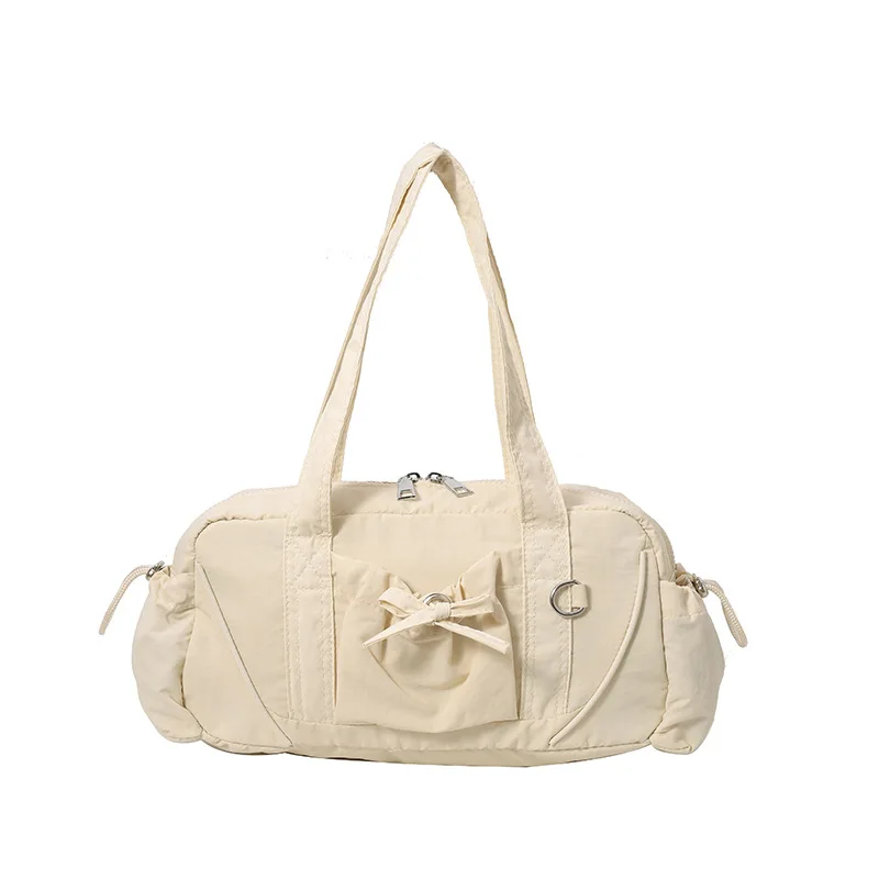 

Pink Nylon Handbags Side Drawstring Pocket Lightweight Portable Shoulder Purse Women's Practical Sport Style Clutch Pouch
