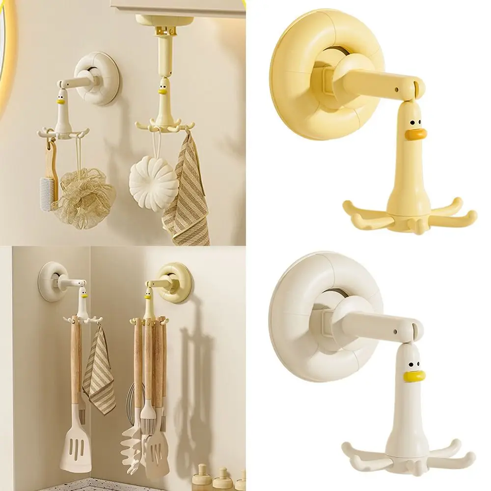 Gifts Punch-free Cartoon Duck Hook Six-claw Rotating Rice Spoon Spatula Pot Hook Suction Cup Kitchen Rack