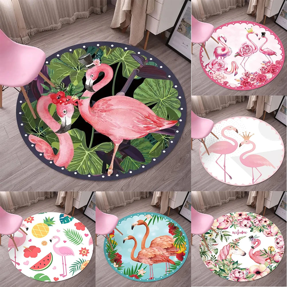 

Pink flamingo pattern round carpet bedroom living room floor mat Nordic home decoration bathroom kitchen non-slip floor mat
