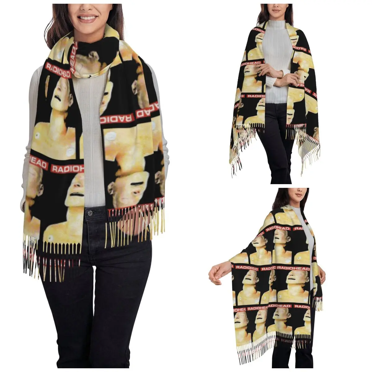 Rock Radioheads Scarf for Women Fall Winter Pashmina Shawls and Wrap The Bends Music Album Large Scarves with Tassel Daily Wear
