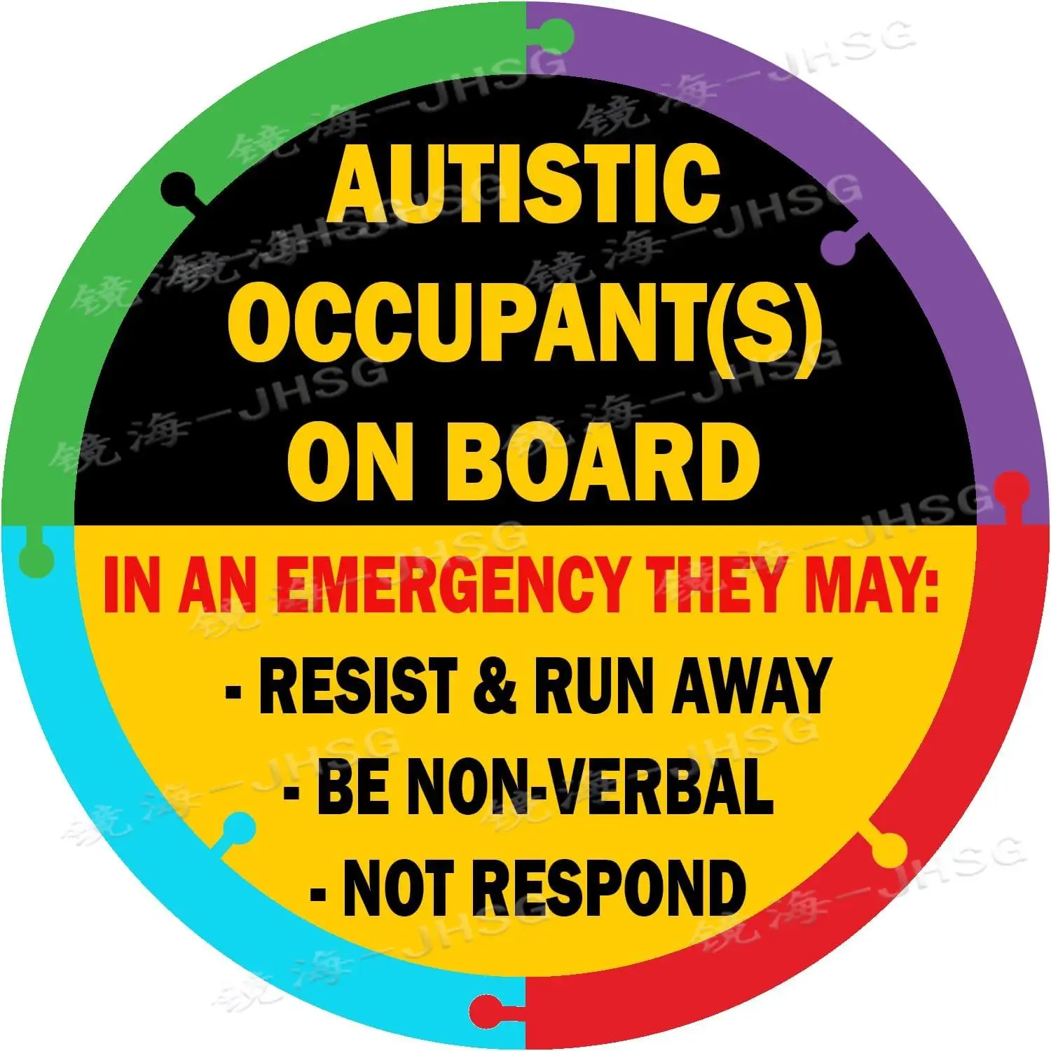 

Car Stickers for Passengers with Autism - Emergency Response - Safety Stickers - Special Needs Signs Warning