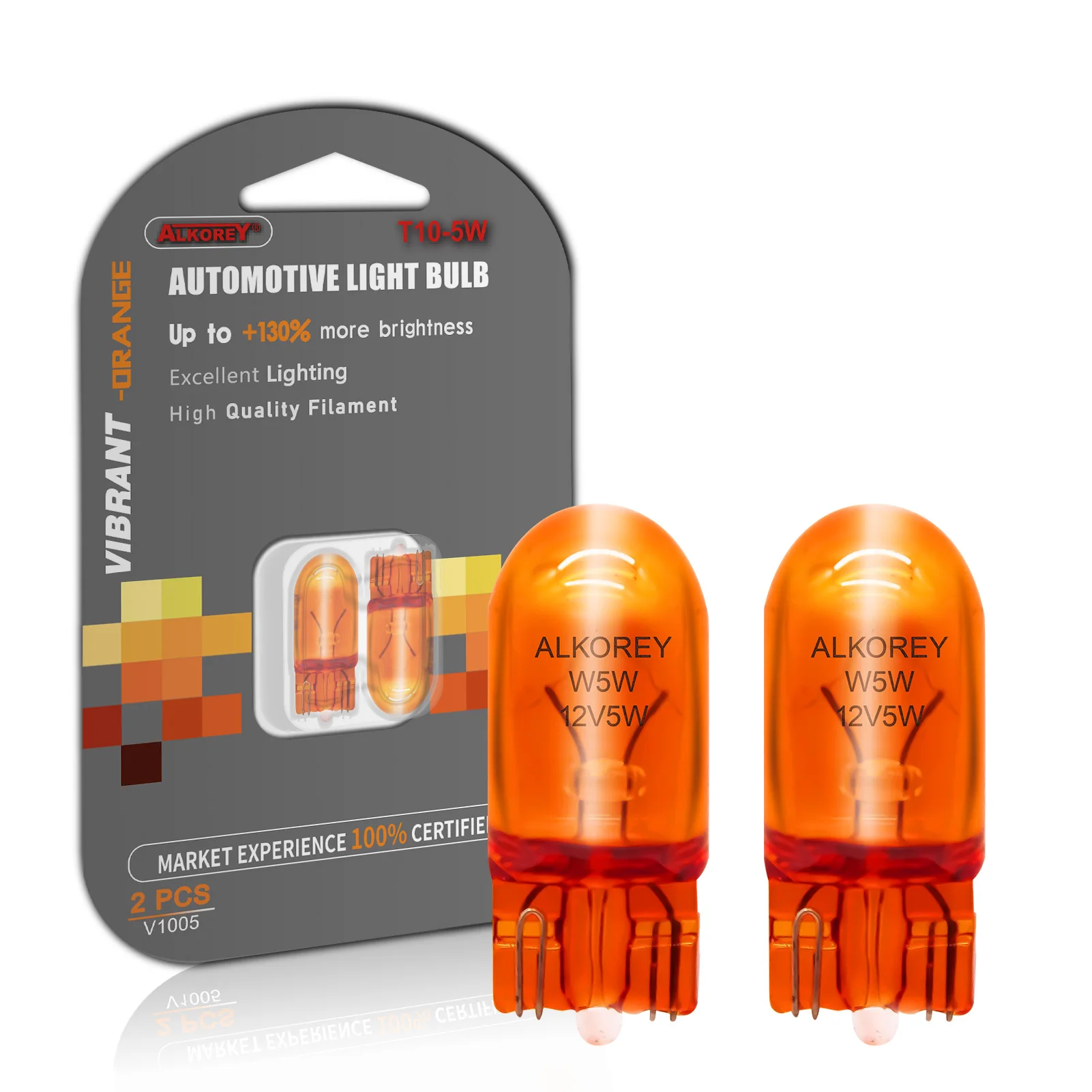 

2 Pcs ALKOREY VIBRANT-ORANGE T10 12V 5W Wy5w Natural Amber 2100K Car Wedge Signal Lamp Instrument Light Auto Turn Side Bulbs