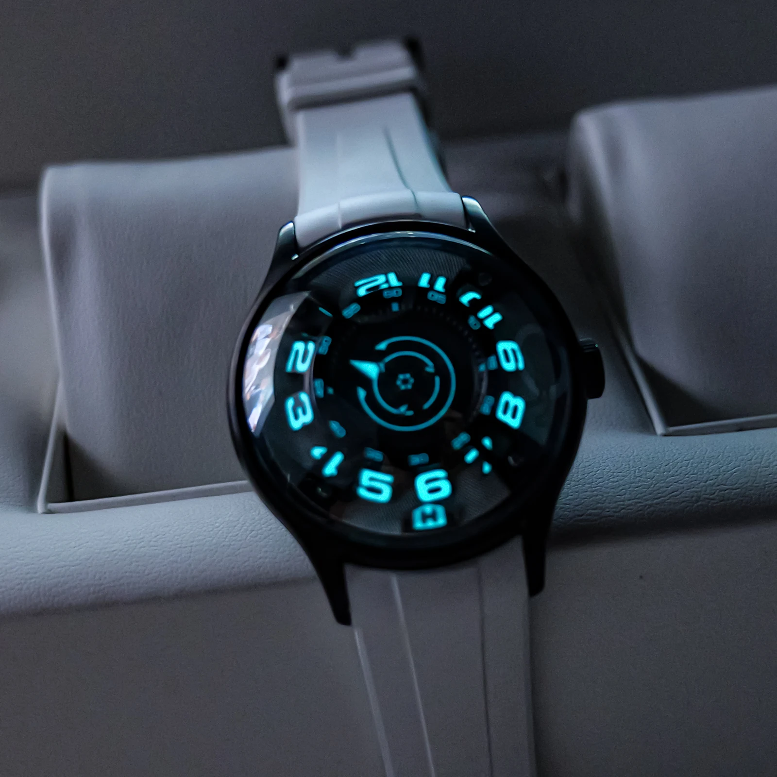 OBLVLO Mens Curvature Engine Star Rotor Mechanical Automatic Watch Super Luminous Blue Nightlight White Rubber Sport Watches BLM