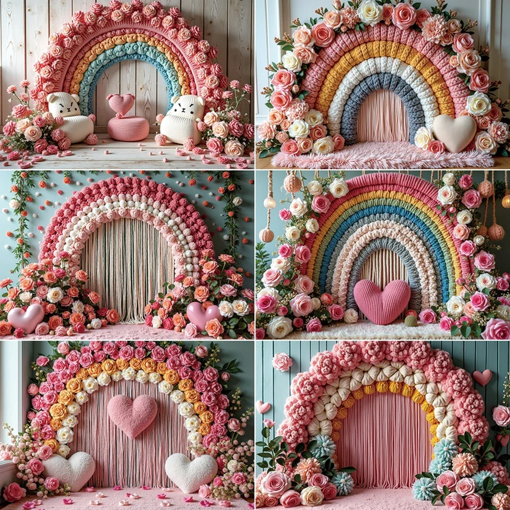 MOON.QG Candy Girls Birthday Flower Rainbow Arch Backdrop 2025 Valentines Day Background Photography Baby Studio Photocall Props