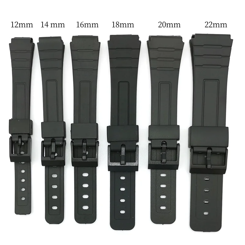 Silicone PU Sport Watchband Black Watch Buckle Pin Buckle For Casio SGW400  F91W  F84  F105/108 12 14 16 18 20 22mm