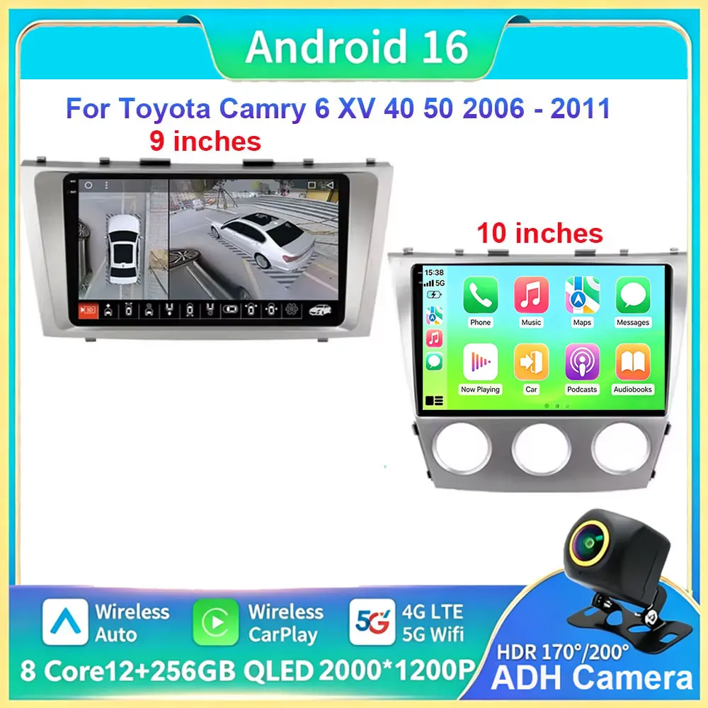 For Toyota Camry 6 XV 40 50 2006 - 2011 Carplay Auto 4G+WIFI GPS Car Radio Navigation Multimedia Video Player Stereo Android 16