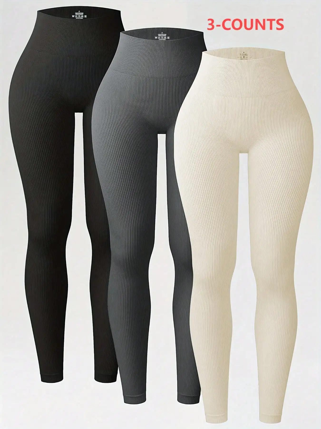 

High-Waisted Ribbed Leggings For Yoga Fitness Sports Casual