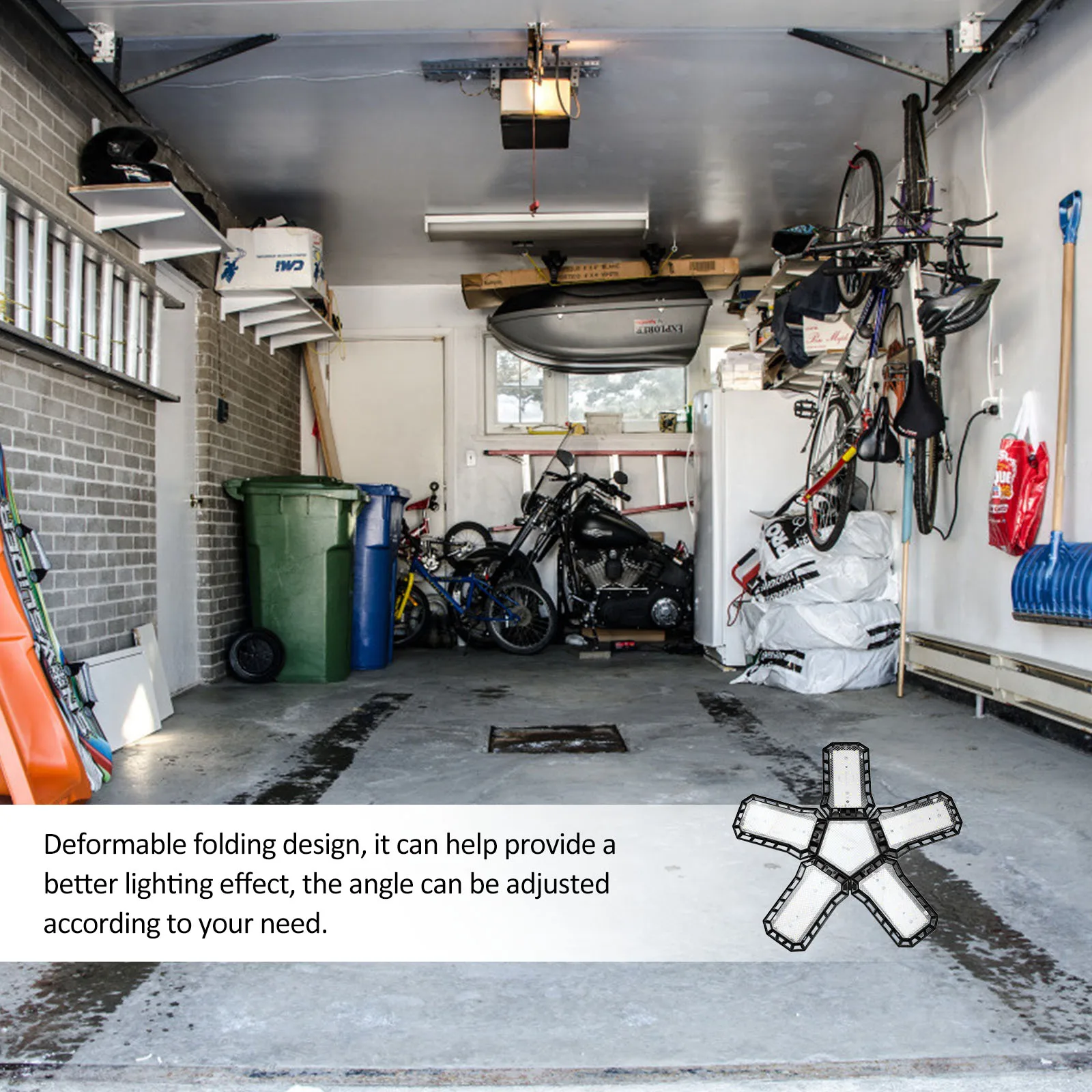 1Pcs Garage Light Premium Material Folding Design Adjustable Angle LED Ceiling Light for Garage Warehouse Lighting