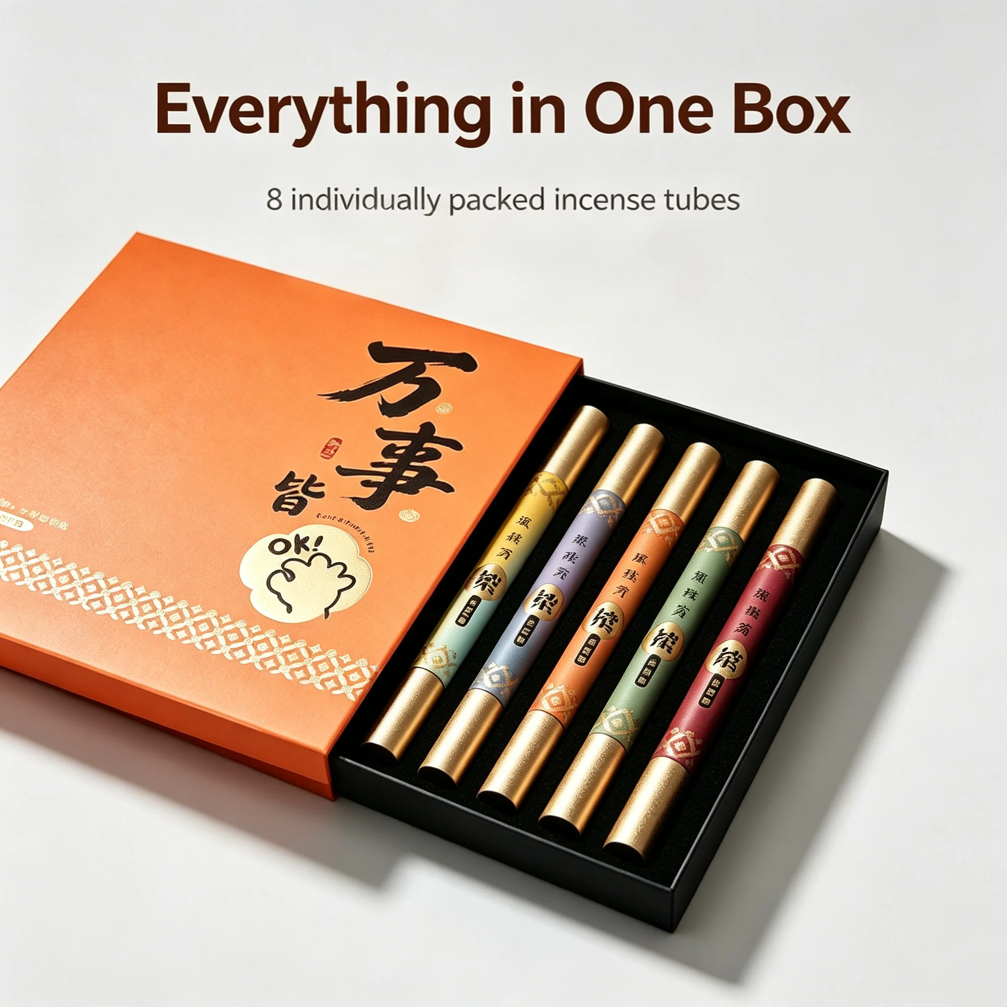 Chinese-style eight-flavor incense gift box, the scent is perfect for decorating the living room and also makes a great gift.
