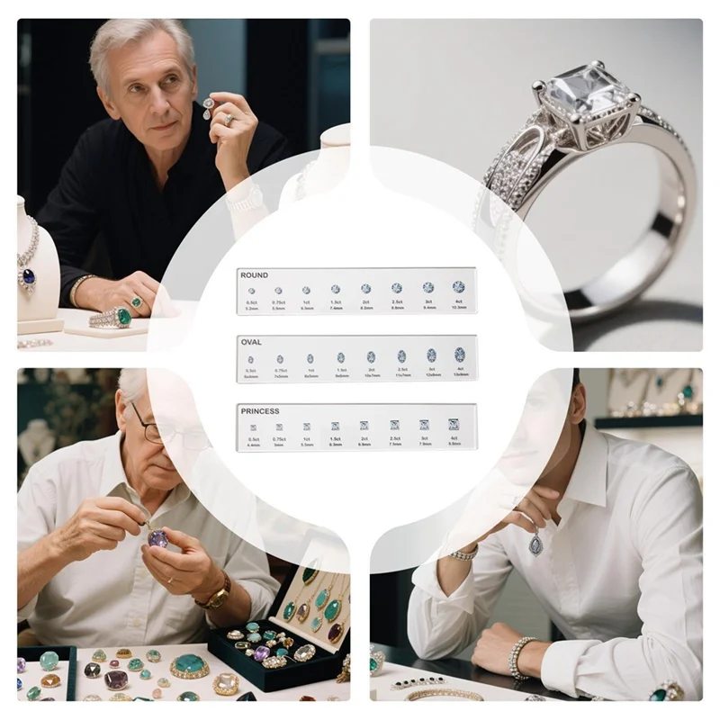 【Off-Shelf】Ring Sizer Set, 7.9 X 1.9 In Finger Sizing Gauge, Gem Measuring Tool, Carat Measurement Scale, Jewelry Shape Accessor
