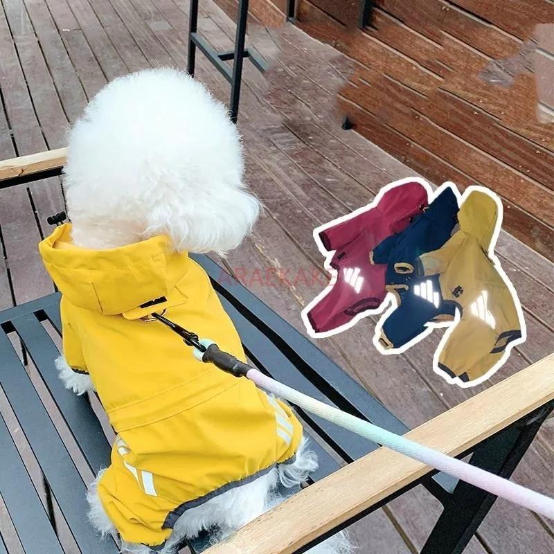 Little dog raincoat, four legged waterproof, can tow teddy bear, Schnauzer, small dog pet, walking dog in rainy days to prevent