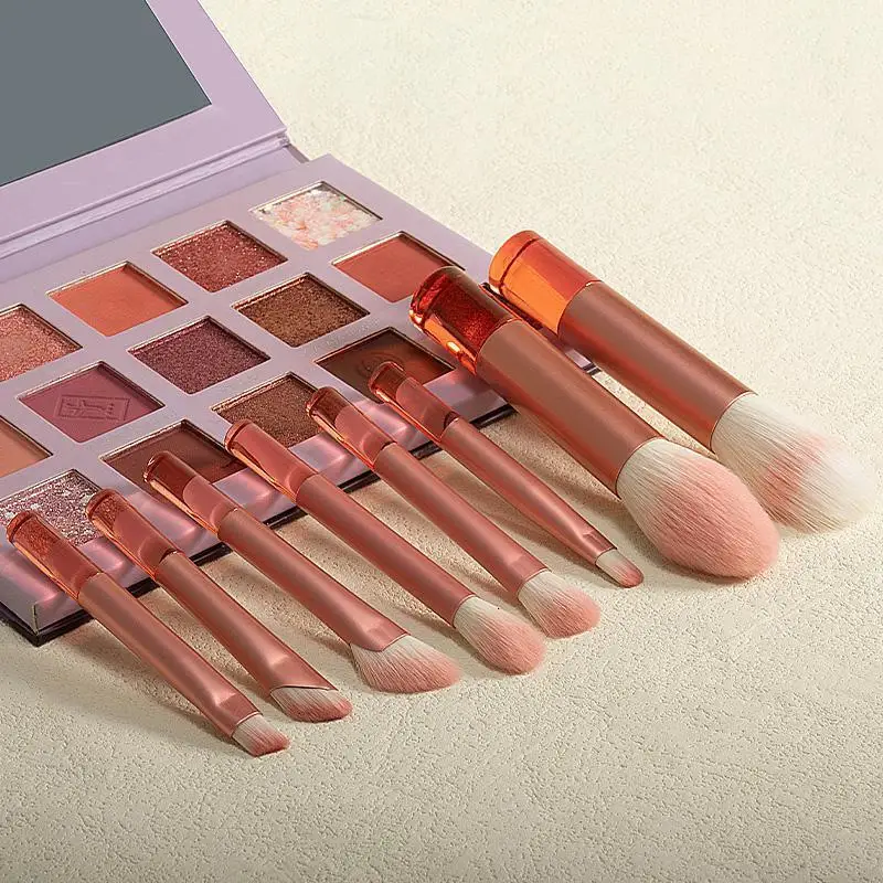 New 8 mini makeup brush set with clear crystal handle for easy travel and beginners powder painting