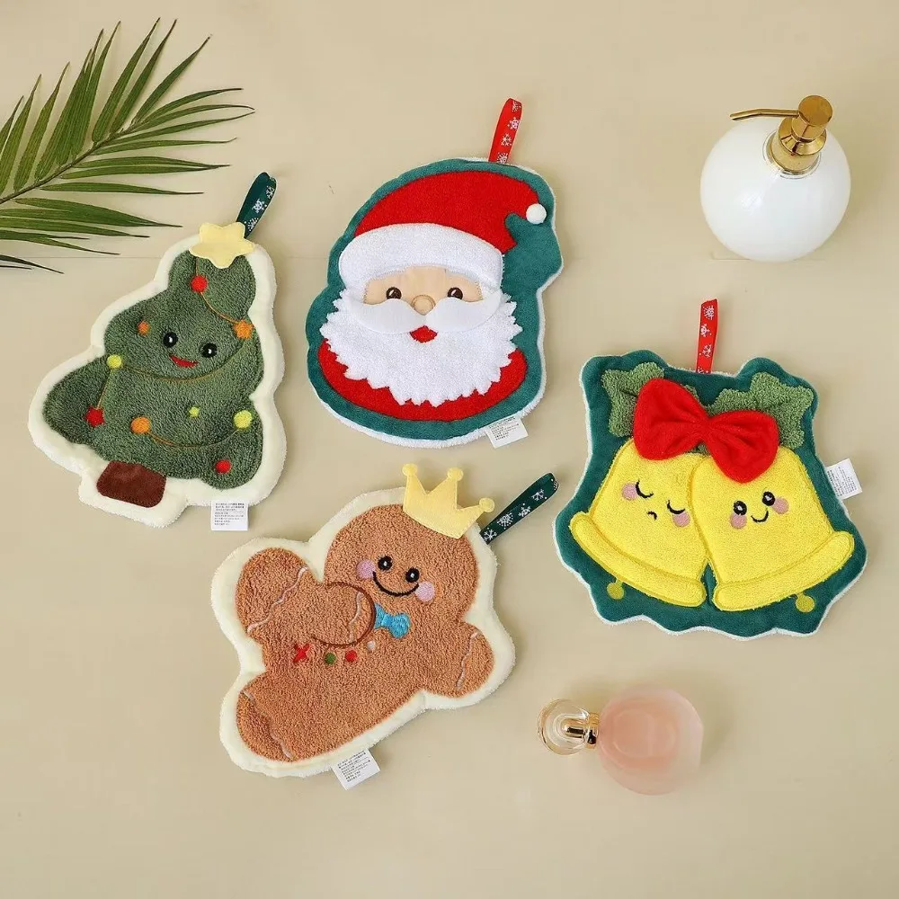Cartoon 3 Layer Christmas Hand Towel Water-absorbing Quick Drying Toilet Handkerchief Thickened Hanging Washcloth Household