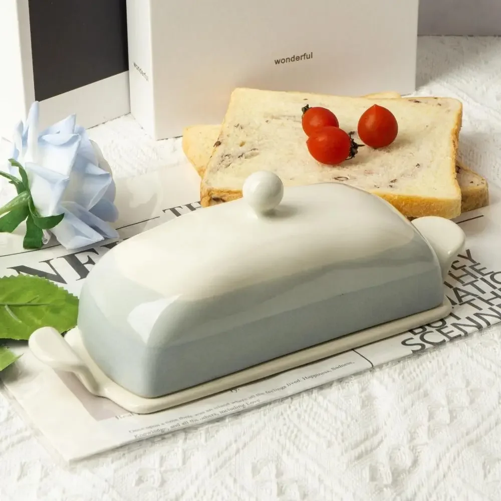 

New Hot Multi-Function Ceramic Butter Dish Reusable with Lid Butter Box Household Storage Tray Dim Sum