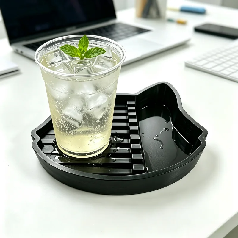 Gift for Cat Lovers: Water-Draining Cup Tray, Black Cat Head Condensation Water Coaster, Cute Drink Coaster, Suitable for Gaming Desks and Bedroom Nightstands