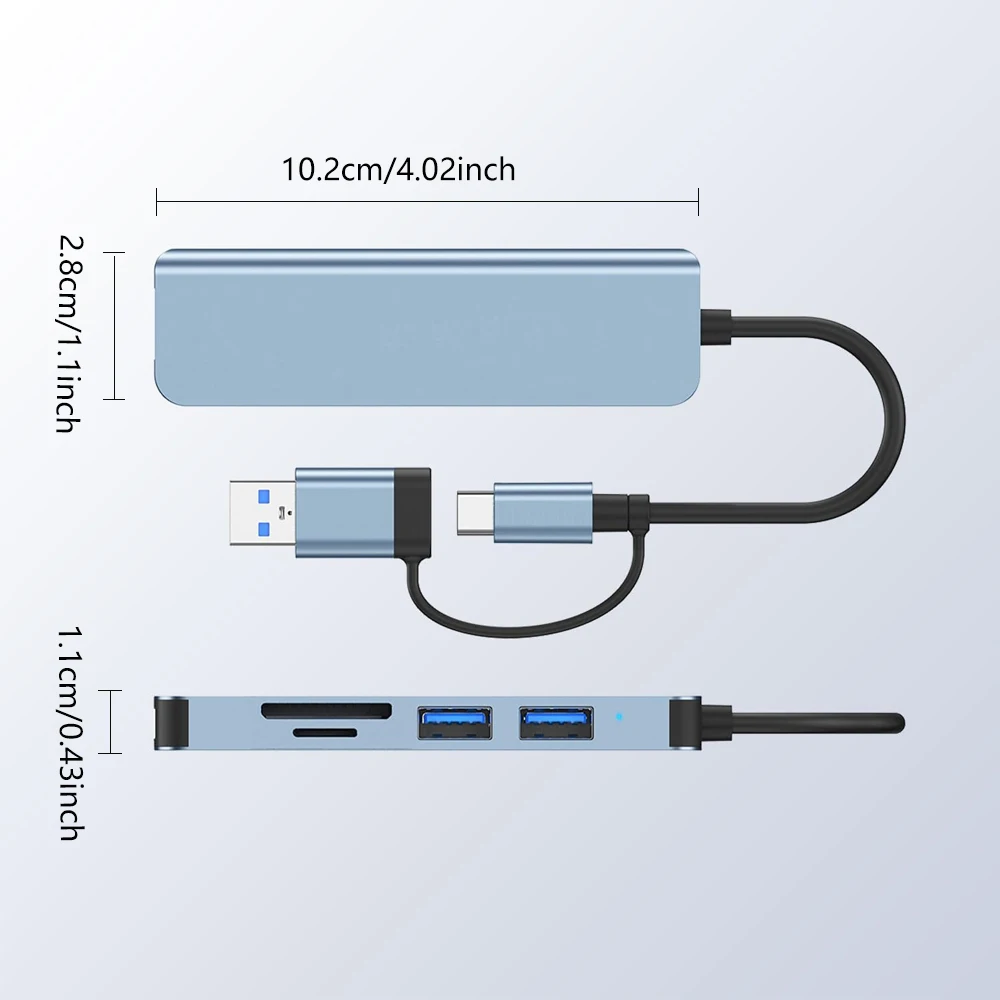 USB Hub 5 Ports, Multiple USB Hub 3.0 & TF/SD Card Reader, USB Splitter 5 in 1 USB Extender Compatible with MacBook/Pad Pro/Dell