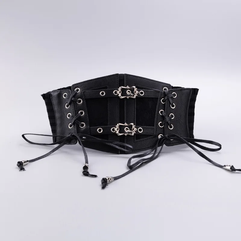 Femmes mode dentelle Patchwork PU cuir élastique Cummerbunds femme robe Corsets ceinture ceintures décoration large ceinture TB263