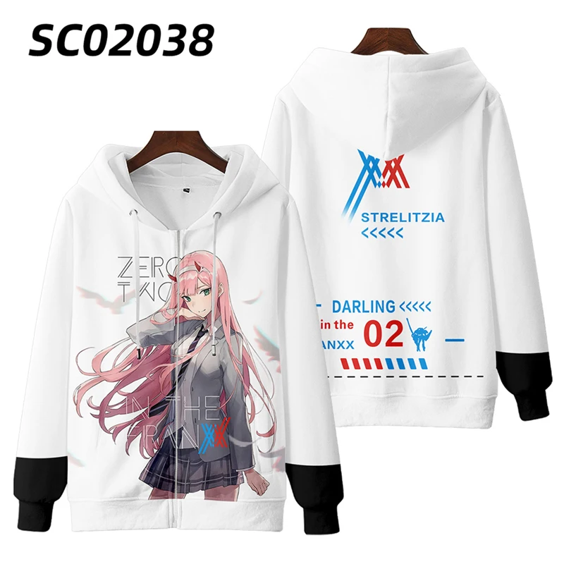 Japan Anime Darling In The Franxx Cosplay Costume HIRO ZERO TWO ICHIGO MIKU KOKORO Unisex 3D Hoodies Zipper Hooded Sweatshirts