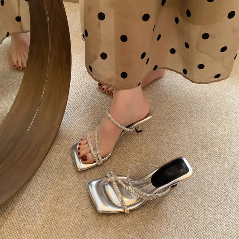 

2026 Sexy Women Sandals Shoes Open Toe High Heels Slingbacks Rhinestones Party Shoes Dress Pumps Slippers