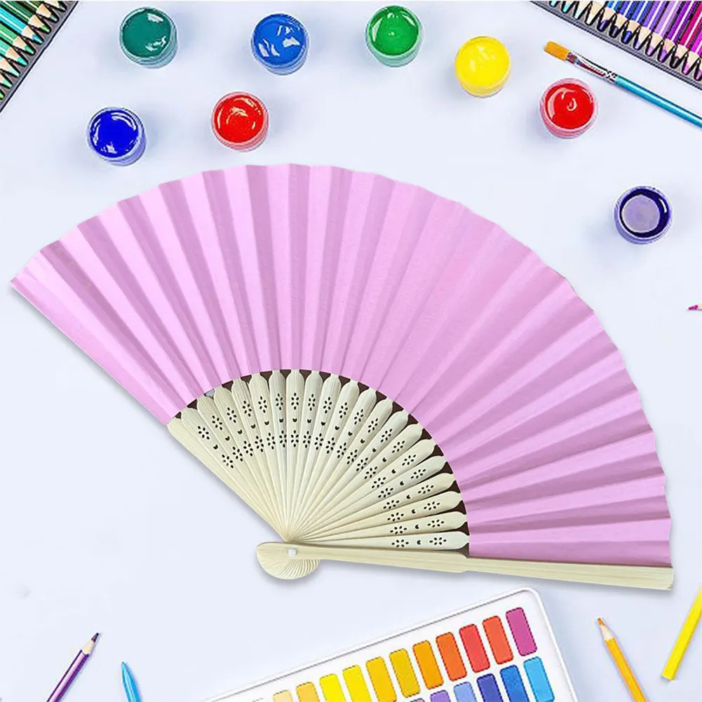 1-10PCS Classical Folding Fan Blank White Pink DIY Paper Bamboo Fan for Hand Practice Calligraphy Painting Drawing Custom Fan