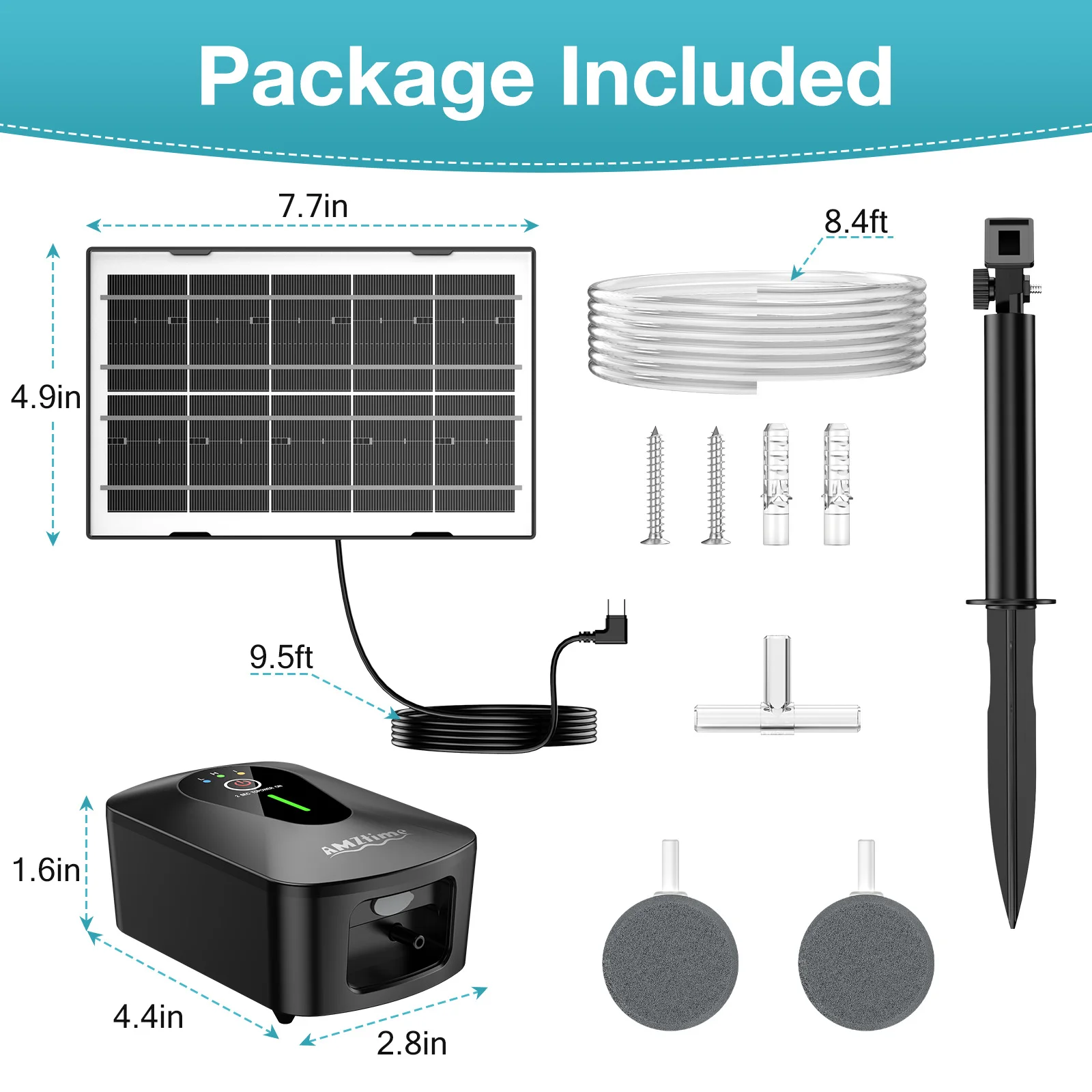 4,5W Solar-Teichbelüfter, Solar-Sauerstoffpumpe mit 2200mAh Akku & 2 Luftbelüftungssteinen, Geräuscharme Solar-Luftpumpe für Fischteich/Tank – Detail 2