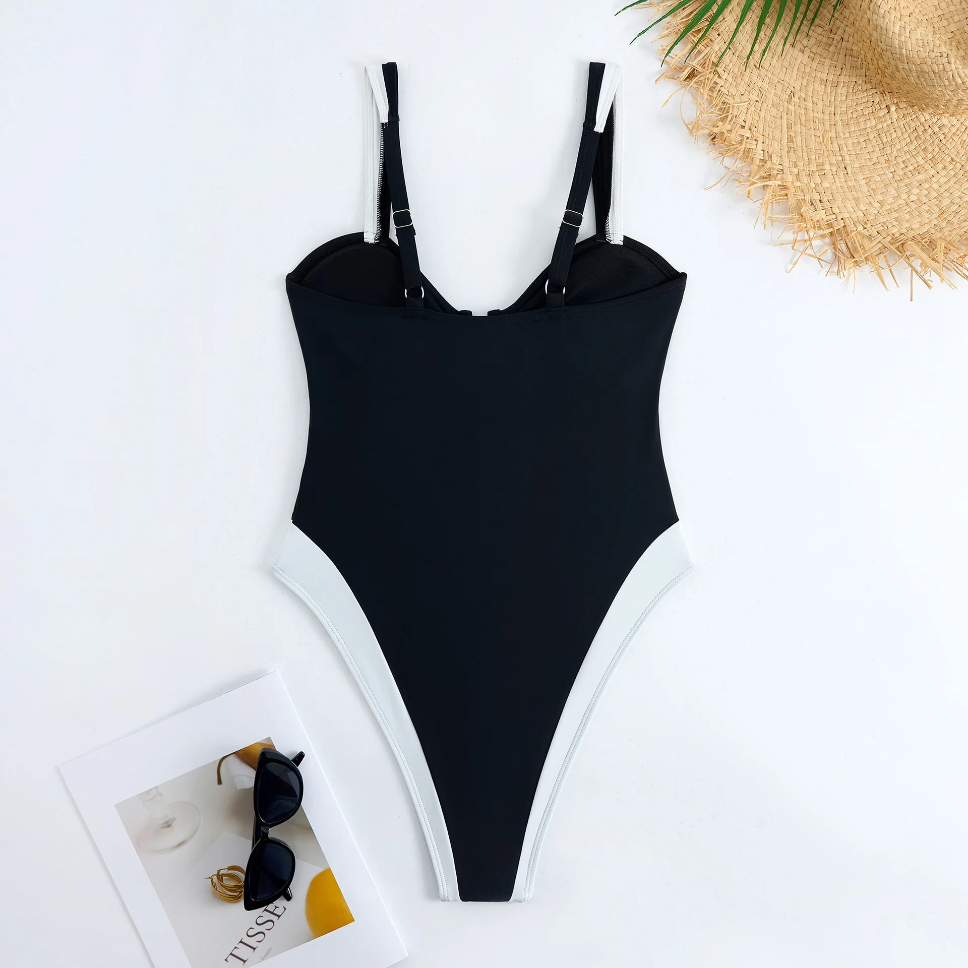 2025 Ruched Halter Swimsuit One Piece Swimwear Women Sexy Bathers Black White Bathing Swimming Swim Suit Female U Cut Beachwear