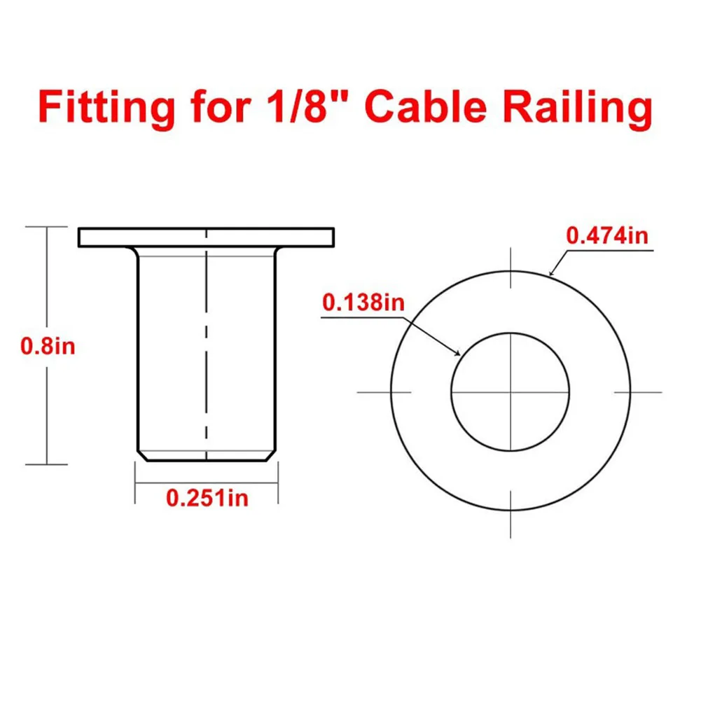 45 Stück schwarze Edelstahl-Schutzhüllen für 1/8 Zoll 5/32 Zoll 3/16 Zoll Deck-Kabelgeländer für Holz-/Verbundpfosten