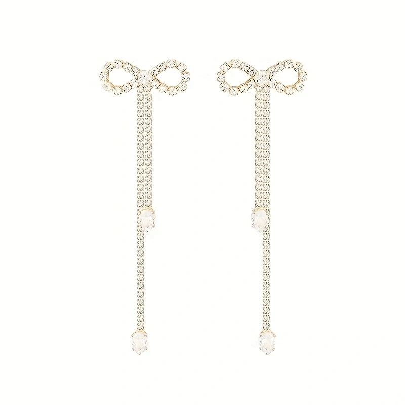 1 Pair Fashion Rhinestone Bow Drop Earrings