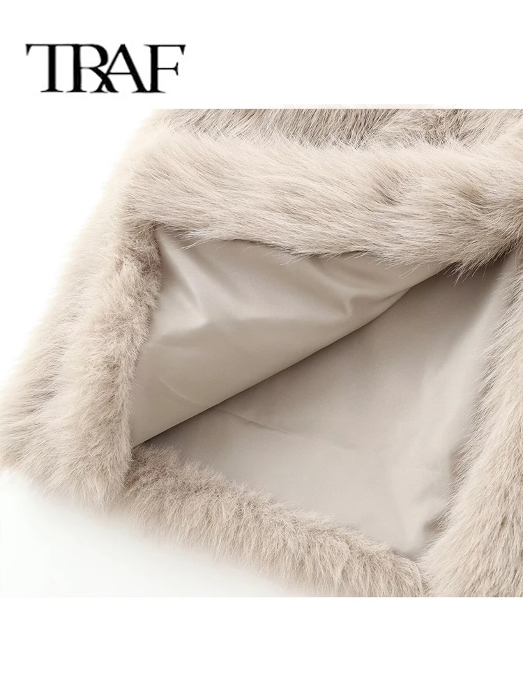 TRAF Casual Chic Women Faux Fur Vest Solid O-Neck Sleeveless Loose WaistCoats Fashion 2024 Autumn Winter Coats