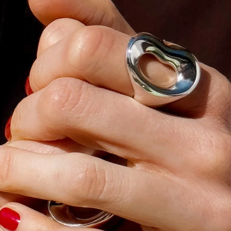 Europe America Irregular Smooth Metal Gold Silver Large Circular Ring Women Minimalist Charm Jewelry Trend